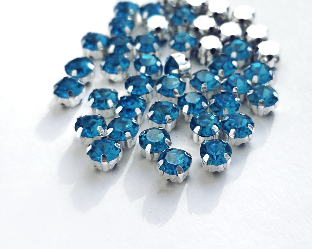 Шатон 6мм колір Бірюзовий, Blue Zircon оправа срібло